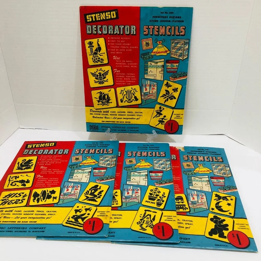 VTG Stenso Decorator Stencils Lot of 4‎ USA 24 Stencils 1959 Complete #601-#604